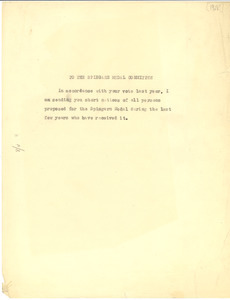 Memorandum from W. E. B. Du Bois to The Spingarn Medal Committee