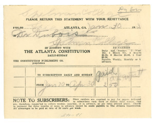 Receipt from the Atlanta Constitution
