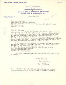 Letter from Eric Williams to W. E. B. Du Bois
