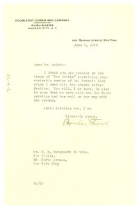 Letter from Doubleday, Doran and Company Publishers to W. E. B. Du Bois