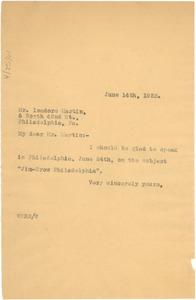 Letter from W. E. B. Du Bois to Isadore Marin
