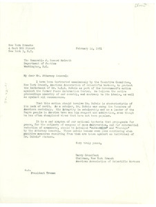 Letter from American Association of Scientific Workers to Attorney General J. Howard McGrath