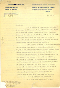 Letter from Albert Thomas to W. E. B. Du Bois