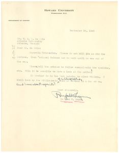 Letter from Rayford W. Logan to W. E. B. Du Bois