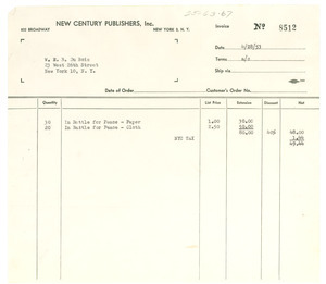 Invoice from New Century Publishers to W. E. B. Du Bois
