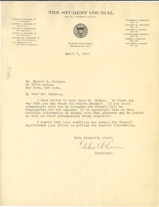Letter from Nolan A. Owens to Marvel K. Jackson