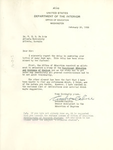 Letter from United States Office of Education to W. E. B. Du Bois