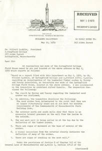 Letter closing the Memorial Field House, May 10, 1979
