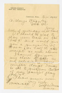 Letter to Amos Alonzo Stagg from Harvard University Foot Ball Association dated September 10, 1891