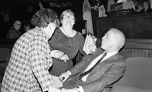 Mayor Kevin H. White with two unidentified women at the Strand Theatre