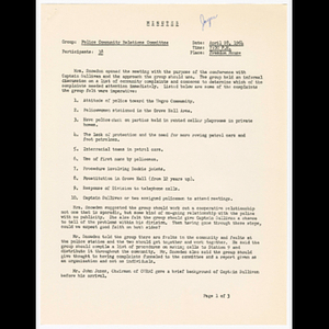 Minutes for Police Community Relations Committee meeting on April 28, 1964