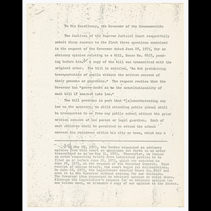 Answers for an advisory opinion on House number 6657 from the Justices of the Supreme Judicial Court and related press release