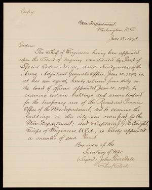 John Tweedale to Thomas Lincoln Casey, June 13, 1893