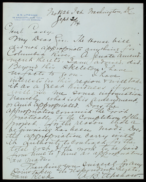 A. B. Upshaw to Thomas Lincoln Casey, September 2, 1894