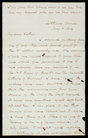 Thomas Lincoln Casey to General Silas Casey, May 8, 1862