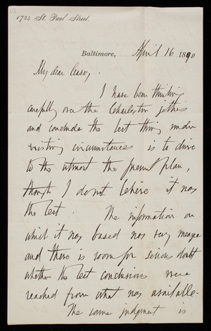 [William P. Craighill] to Thomas Lincoln Casey, April 16, 1890 (1)