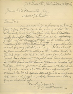 Letter from Benjamin Smith Lyman to James S. De Benneville