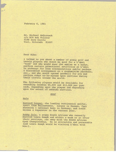 Letter from Mark H. McCormack to Michael McCormack
