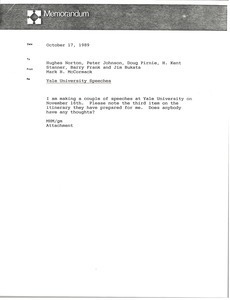 Memorandum from Mark H. McCormack to Hughes Norton, Peter Johnson, Doug Pirnie, H. Kent Stanner, Barry Frank and Jim Bukata