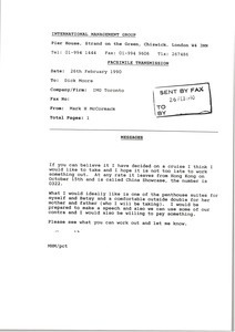 Fax from Mark H. McCormack to Dick Moore