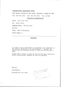 Fax from Mark H. McCormack to Peter Smith