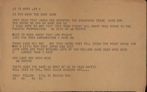 Teletype message on the Japanese surrender