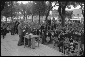 Robert F. Kennedy, speaking on behalf of Democratic candidates in front of the Noble County courthouse