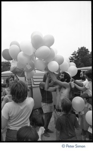 Protesters preparing to release balloons at the Alternative Energy Coalition antinuclear demonstration on Montague Plain