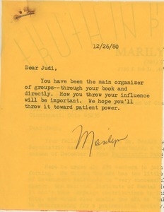 Letter from Marilyn Rice to Judi Chamberlin