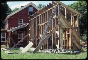 Framing addition to the house, Montague Farm Commune