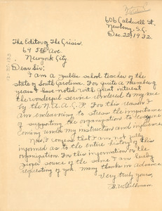 Letter from B. W. Gallman to the editor of The Crisis