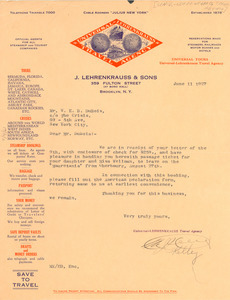 Letter from Universal-Lehrenkrauss Travel Agency to W. E. B. Du Bois