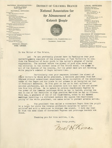 Letter from NAACP Washington, D. C. branch to W. E. B. Du Bois
