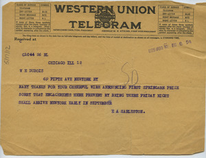 Telegram from E. A. Harleston to W. E. B. Du Bois