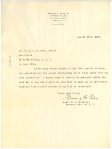 Letter from Francis F. Giles to W. E. B. Du Bois