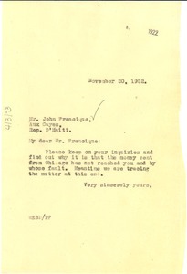 Letter from W. E. B. Du Bois to John Francique