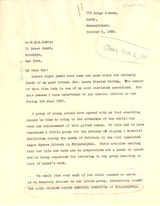 Letter from Laura Wheeler Waring Memorial Committee of Philadelphia to W. E. B. Du Bois