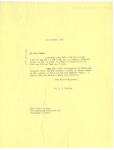 Letter from W. E. B. Du Bois to Cleveland Museum of Art