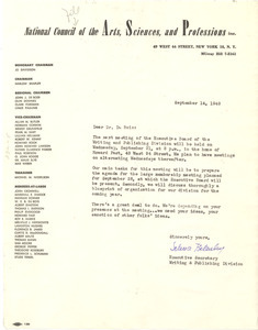 Letter from National Council of the Arts, Sciences and Professions to W. E. B. Du Bois