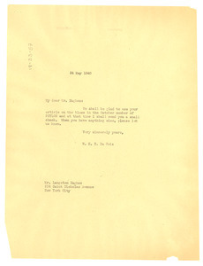 Letter from W. E. B. Du Bois to Langston Hughes