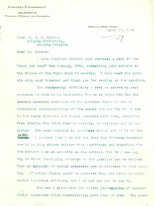 Letter from Walter F. Willcox to W. E. B. Du Bois