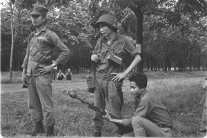 Vietnamese soldiers on guard duty at Xuan Loc rubber plantation.