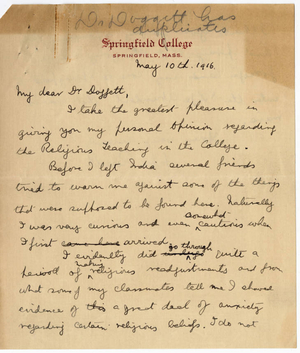 Letter from Felix Rossetti to Laurence L. Doggett (May 10th, 1916)