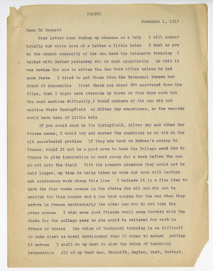 Transcription of a letter from James Huff McCurdy to Laurence L. Doggett (November 1, 1917)