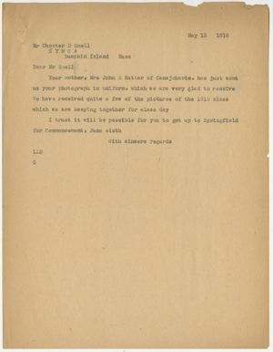 Letter from Laurence L. Doggett to Chester D. Snell (May 13, 1918)