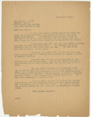 Letter from Laurence L. Doggett to James W. Payne (August 19, 1918)