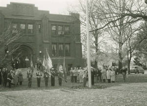 Veteran's Day Ceremony in front of Marsh Memorial