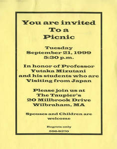 Picnic in honor of Prof. Mizutani and Japanese visitor students (1999)