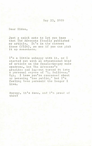 Correspondence from Lou Sullivan to Eldon Murray (May 25, 1989)