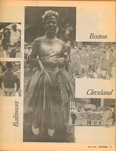A Page from Frontiers Featuring a Photo of Marsha P. Johnson Posing in a Gown